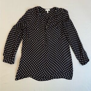 Joie Silk Blouse Black White Half Placket Popover Shirt Size XS V-Neck Relaxed